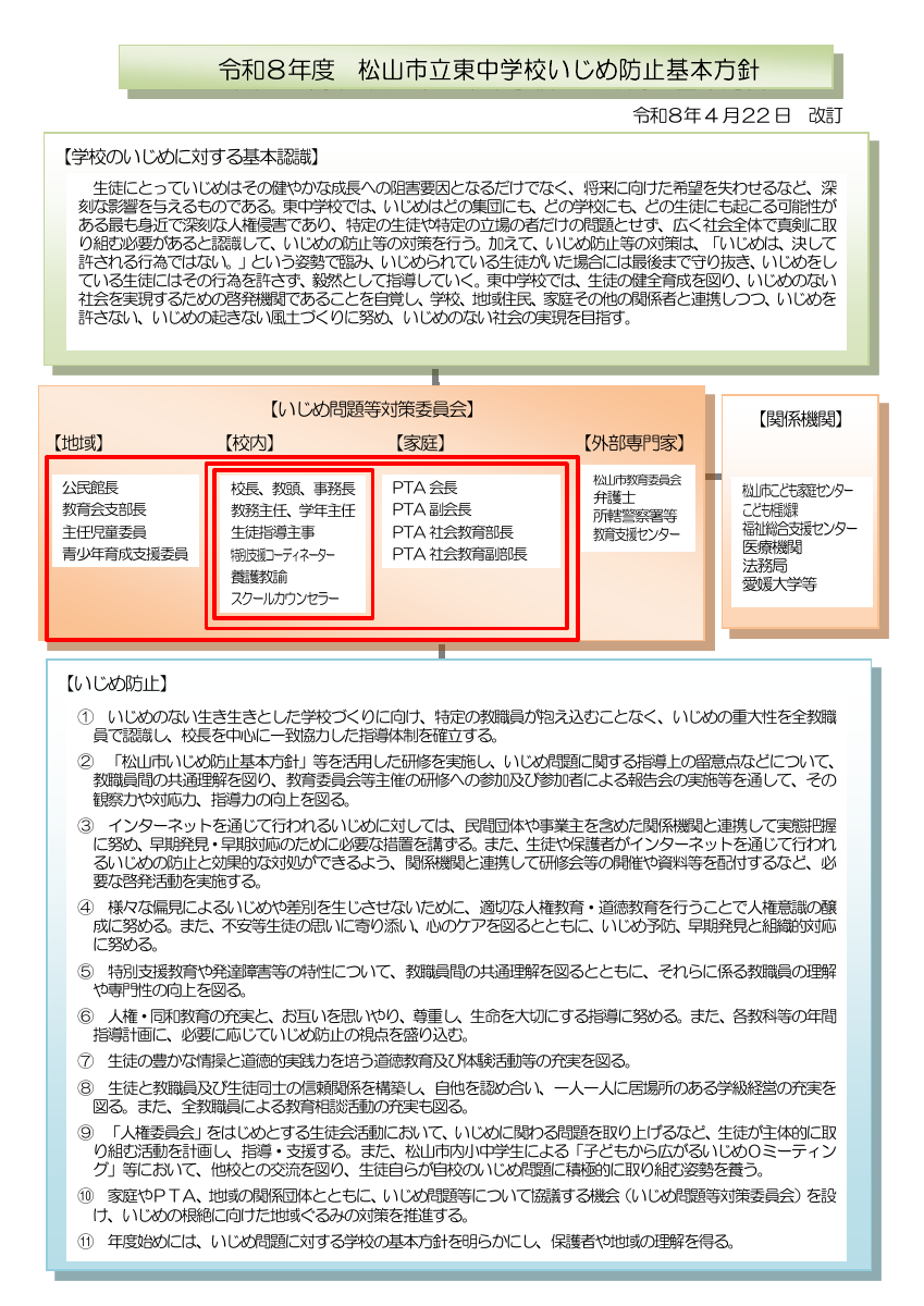 R8東中「学校いじめ防止基本方針」完成.pdfの1ページ目のサムネイル